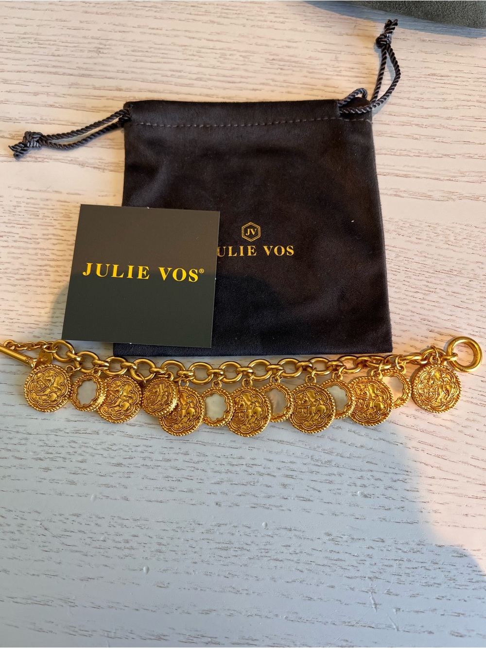 Julie Vos Gold Coin Charm Bracelet with White Mother-of-Pearl Discs - Picture 5 of 8